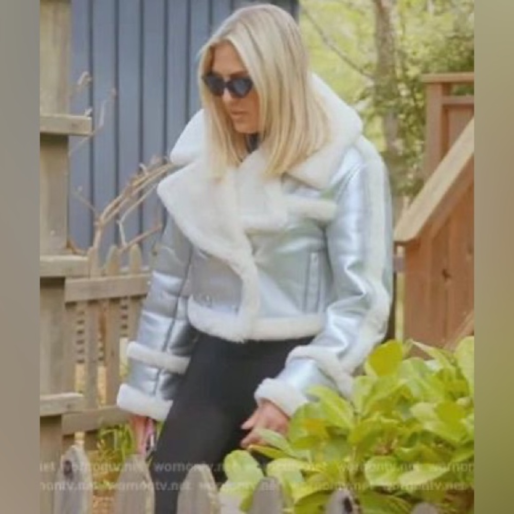 EAVES Elijah Faux Fur Cropped Jacket in Silver & Ivory size S - Picture 5 of 11